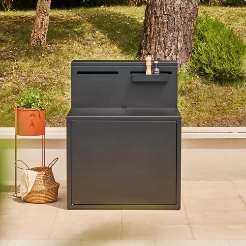 Support pour Plancha en Acier Fermé avec Comptoir Bar Noir - 1